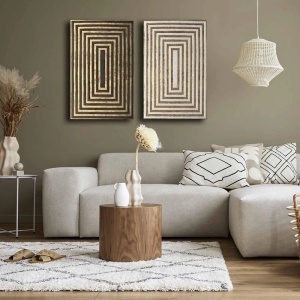Set tablou decorativ Re-Bloom, 2 piese, MDF/panza, alb/negru/auriu, 45 x 70 cm