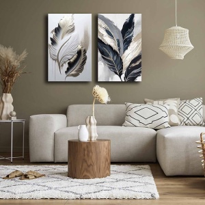 Set tablou decorativ Re-Bloom, 2 piese, model frunze, panza/lemn, multicolor, 45 x 70 cm - Img 3