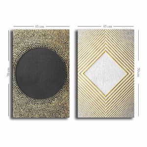Set tablou decorativ Re-Bloom, 2 piese, model geometric, lemn/panza, auriu/negru/alb, 45 x 70 cm - Img 4