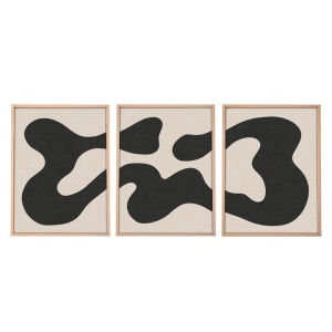Set tablou decorativ Re-Bloom, 3 piese, MDF, alb/negru/natur, 50 x 70 cm