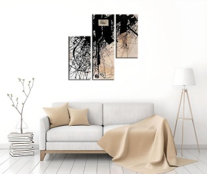 Set tablou decorativ Re-Bloom, 3 piese, model abstract, panza/lemn, multicolor - Img 3