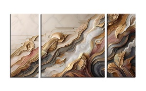 Set tablou decorativ Re-Bloom, 3 piese, panza/lemn, multicolor
