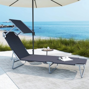 Sezlong cu parasolar, pliabil, panza Oxford/otel, gri, 187 x 58 x 50 cm, Resigilat, Grad A - Img 4