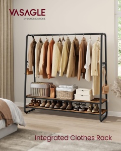 Stand pentru haine Vasagle, metal/PAL, negru/maro rustic, 138 x 45 x 160 cm, Resigilat, Grad A - Img 4