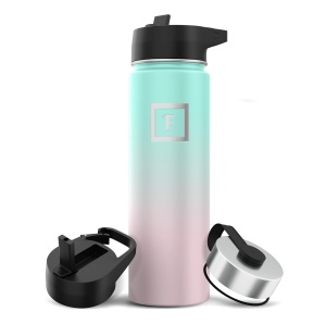 Sticla din otel inoxidabil IRON °FLASK, 3 capace, rece 24 ore / cald 12 ore, izolata, roz/albastru deschis, fara BPA, 700 ml