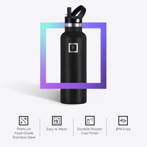 Sticla din otel inoxidabil IRON °FLASK, 3 capace si pai, rece 24 ore / cald 12 ore, izolata, albastru inchis, fara BPA, 950 ml - Img 3