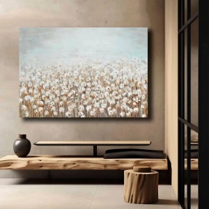 Tablou canvas model floral 70x100 cm, panza 100% grosime 2.8mm, rama lemn pin 100%, alb/maro/gri - Verificat A · Re-Bloom - Img 2