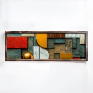Tablou decorativ abstract MDF/lemn masiv 40x120x3.5 cm, format vertical, multicolor - Verificat A · Re-Bloom