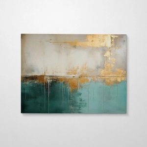 Tablou decorativ canvas 70x100 cm, panza/lemn, design modern, turcoaz/gri/auriu - Verificat A · Re-Bloom