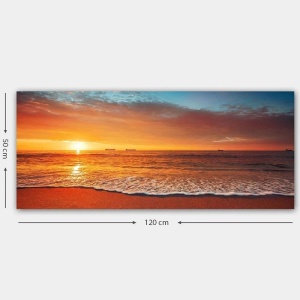 Tablou decorativ canvas model apus de soare 120x50 cm, panza premium/lemn, peisaj marin romantic, tonuri calde, multicolor - Verificat A · Re-Bloom - Img 2