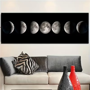 Tablou decorativ canvas model fazele lunii, 50x120 cm, panza/lemn, format panoramic, negru/gri - Verificat A · Re-Bloom - Img 2