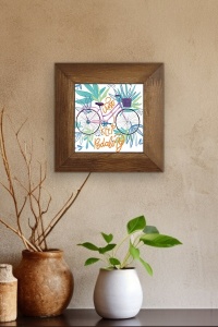 Tablou decorativ Re-Bloom, lemn/ceramica, multicolor, 15,5 x 15,5 x 2,5 cm