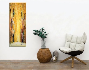 Tablou decorativ Re-Bloom, model abstract, lemn/panza, multicolor, 30 x 80 cm - Img 3