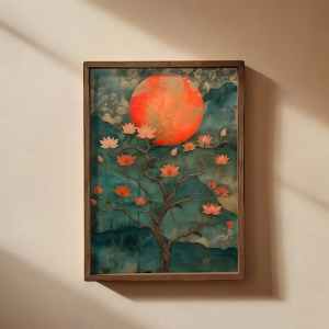 Tablou decorativ Re-Bloom, model copac, MDF/lemn masiv, multicolor, 35 x 47 x 3,5 cm - Img 1