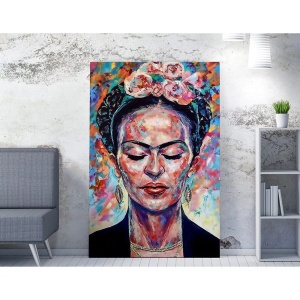 Tablou decorativ Re-Bloom, model femeie, panza/lemn, multicolor, 70 x 100 cm - Img 4