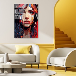 Tablou decorativ Re-Bloom, model femeie, sticla temperata, multicolor, 70 x 100 cm - Img 5