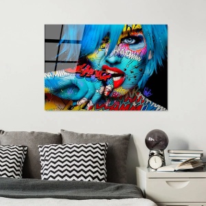 Tablou decorativ Re-Bloom, model femeie, sticla temperata, multicolor, 70 x 100 cm - Img 5