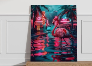 Tablou decorativ Re-Bloom, model flamingo, panza/lemn, multicolor, 70 x 100 cm - Img 2