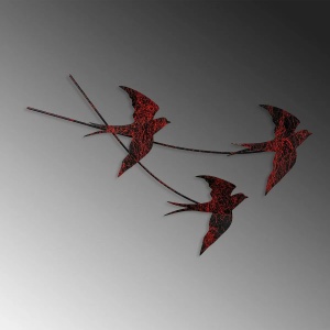Tablou decorativ Re-Bloom, model pasari, metal, rosu/negru, 42 x 70 cm - Img 5