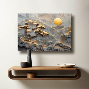Tablou decorativ Re-Bloom, model peisaj, sticla securizata, gri/auriu, 50 x 70 cm - Img 5
