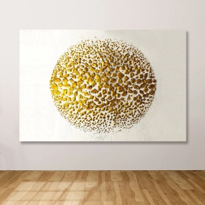 Tablou decorativ Re-Bloom, panza/lemn, alb/auriu, 100 x 140 cm - Img 1