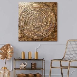 Tablou decorativ Re-Bloom, panza/lemn, auriu, 100 x 100 x 3 cm - Img 3