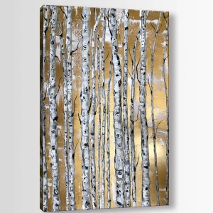 Tablou decorativ Re-Bloom, panza/lemn, auriu/gri, 70 x 100 cm - Img 3