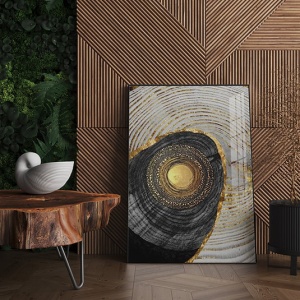 Tablou decorativ Re-Bloom, panza/lemn, gri/negru/auriu, 50 x 70 cm - Img 4