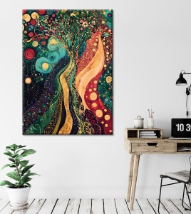 Tablou decorativ Re-Bloom, panza/lemn, multicolor, 50 x 70 cm - Img 4
