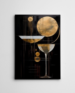 Tablou decorativ Re-Bloom, panza/lemn, negru/auriu, 50 x 70 cm - Img 2
