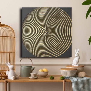 Tablou decorativ Re-Bloom, panza/lemn, negru/auriu, 70 x 70 cm - Img 4