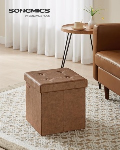 Taburet cu spatiu de depozitare Songmics, MDF/piele PU, maro, 38 x 38 x 38 cm, Resigilat, Grad A - Img 3