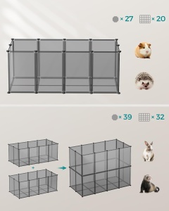 Tarc de joaca pentru hamsteri/iepuri/arici Songmics, plastic, gri, 125 x 63 x 42 cm, Resigilat, Grad A - Img 4