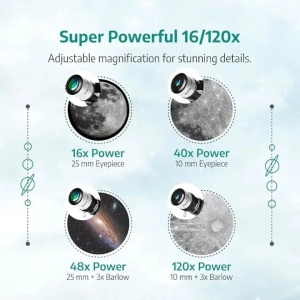 Telescop astronomic 40070, cu marire de 16x-120x pentru copii si adulti, include 2 oculare, lentile Barlow 3x, trepied, adaptor pentru telefon, Resigilat, Grad A - Img 4