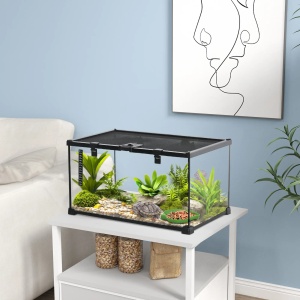Terariu pentru reptile, cu incuietoare si usa pentru hranire, sticla/plasa metalica, negru, 50 x 30 x 25 cm, Resigilat, Grad A - Img 3