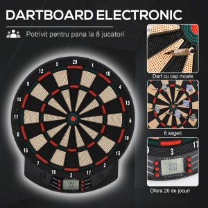 Tinta electronica darts 44x39.5x2.2 cm, 26 jocuri, 8 jucatori, ecran LCD, efecte sonore, PP, multicolor - Verificat A · Re-Bloom - Img 4