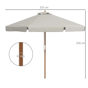 Umbrela de gradina cu acoperis dublu, bambus/poliester 180g/m², Ø325x250 cm, 8 spite, volane 15cm, stalp Ø4.7cm, gri - Verificat A · Re-Bloom - Img 3