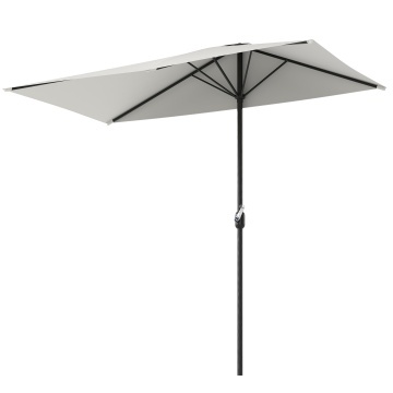 Umbrela de perete semiluna cu manivela 230x130x245 cm, stalp metal Ø38mm, poliester, montaj perete, crem - Verificat A · Re-Bloom