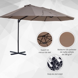 Umbrela dubla anti-UV impermeabila Re-Bloom, poliester/otel, diametru 270 cm, inaltime 250 cm, baza 100x100 cm, 18 kg, maro - Verificat A · Re-Bloom - Img 5
