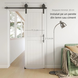Usa glisanta stil country, sina si maner lemn/otel, MDF, 71.5x213.4cm, Alb/Negru - Verificat A · Re-Bloom - Img 4