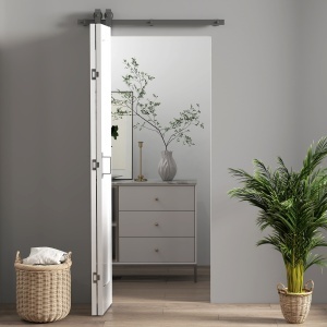 Usa pliabila tip carte Re-Bloom, MDF/otel carbon, alb/negru, 90 x 3,5 x 210 cm, Resigilat, Grad A - Img 2