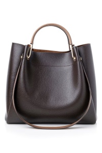 Vince Camuto geanta de umar piele ecologica, 28x32x14 cm, 2 manere + 2 barete fixe, fermoar, portofel interior, detalii aurii, maro inchis - Verificat A · Re-Bloom - Img 2