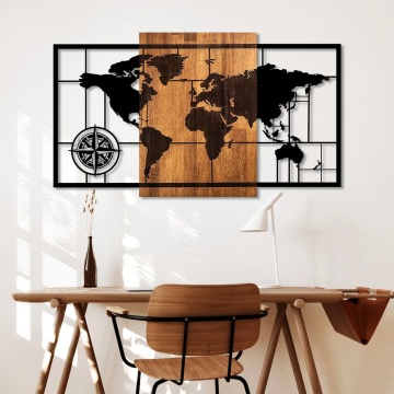 Wallxpert decor de perete model World Map 121x70 cm, lemn 3cm si metal 1.5mm, nuc si negru - Verificat A · Re-Bloom - Img 3