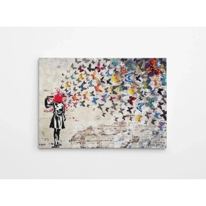 Wallxpert tablou decorativ canvas Banksy, 70x100 cm, 50% bumbac/50% poliester, imprimare digitala, cadru lemn 2x3 cm, multicolor - Verificat A · Re-Bloom - Img 3