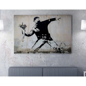 Wallxpert tablou decorativ canvas Banksy, 70x100 cm, 50% bumbac/50% poliester, imprimare digitala, cadru lemn 2x3 cm, multicolor - Verificat A · Re-Bloom - Img 2