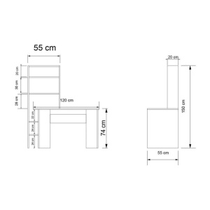 Woody Fashion Ailani birou de studiu + biblioteca, PAL melaminat 100%, birou 120x55x74cm + biblioteca 55x20x150cm, inaltime totala 150cm, natur/alb - Verificat A · Re-Bloom - Img 3