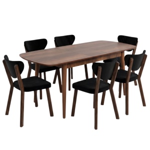 Woody Fashion Arfe set 6 scaune dining 45x46x86 cm, cadru metal, spatar placaj, tapiterie catifea, negru/maro - Verificat A · Re-Bloom