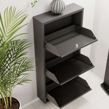 Woody Fashion dulap de pantofi 50x15x103 cm, metal 100% grosime 0.7mm, usi cu deschidere centrala magnetica, fixabil perete, antracit - Verificat A · Re-Bloom - Img 3