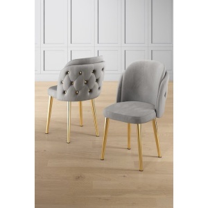 Woody Fashion set 4 scaune dining 45x46x82 cm, cadru metal 100%, tapiterie catifea, inaltime sezut 48 cm, gri/auriu - Verificat A · Re-Bloom - Img 3