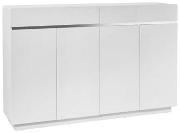 Xora pantofar 160.3x104.5x34.5 cm, 40-45 perechi, 4 usi batante, 2 sertare, 8 polite fixe 25mm, MDF lucios, alb/inox - Verificat A · Re-Bloom